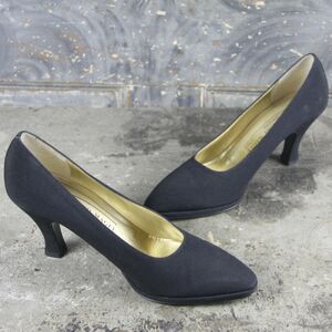 Bruno Magli 6.5B womens black satin or silk fabric 2 3/4" heel, made in Italy